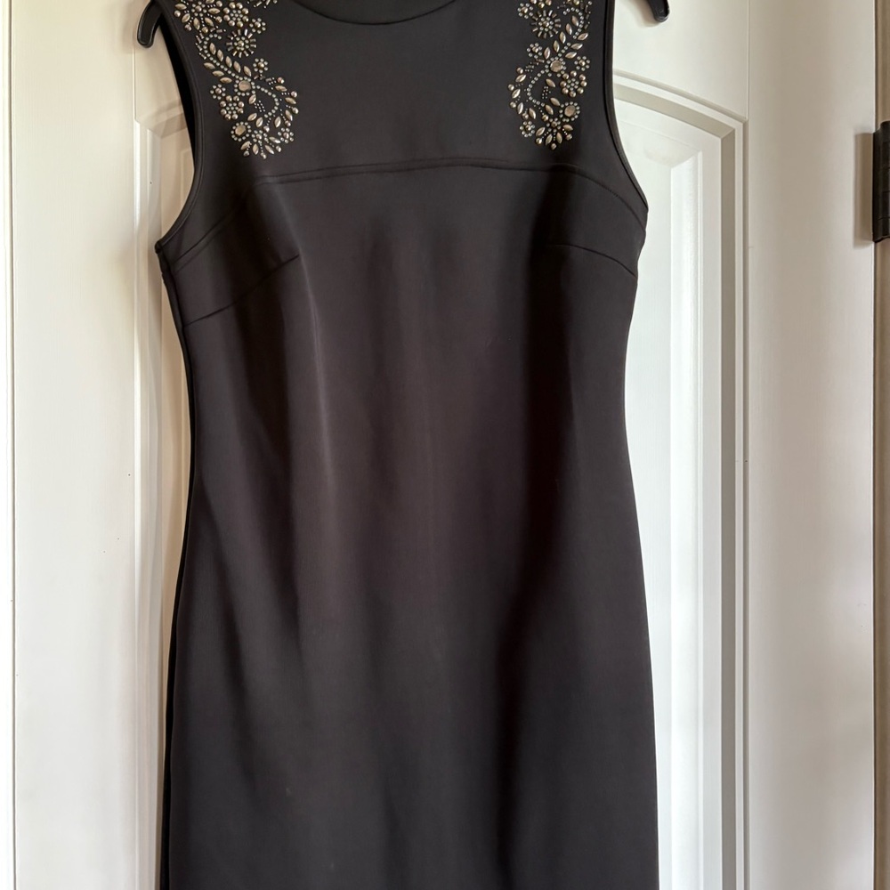 Black Sleeveless Sheath Dress with Silver Embellishments